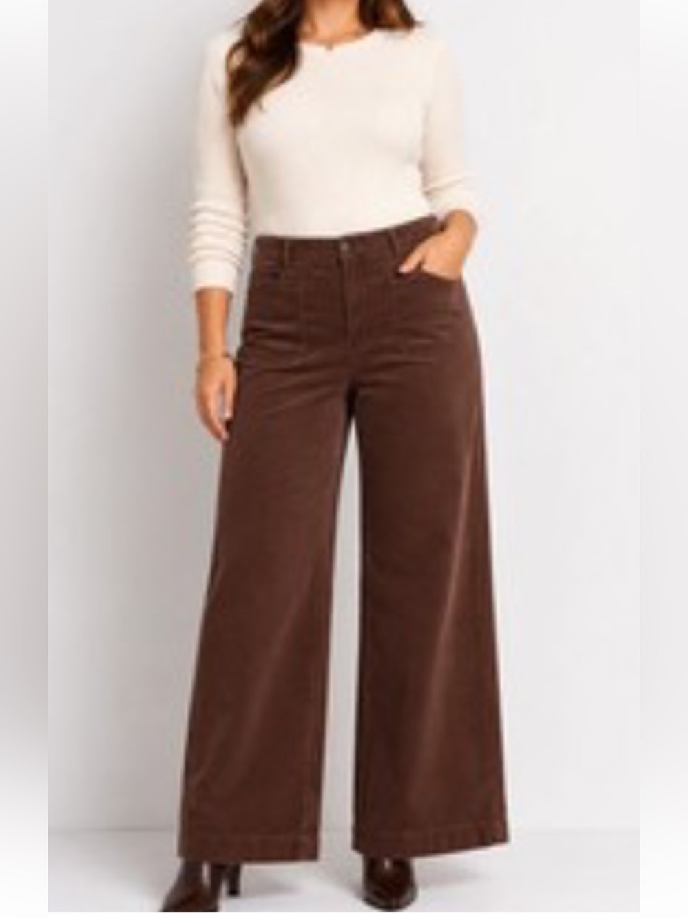 LOFT Palmer Wide Leg Corduroy Patch Pocket Pants Brown size 16